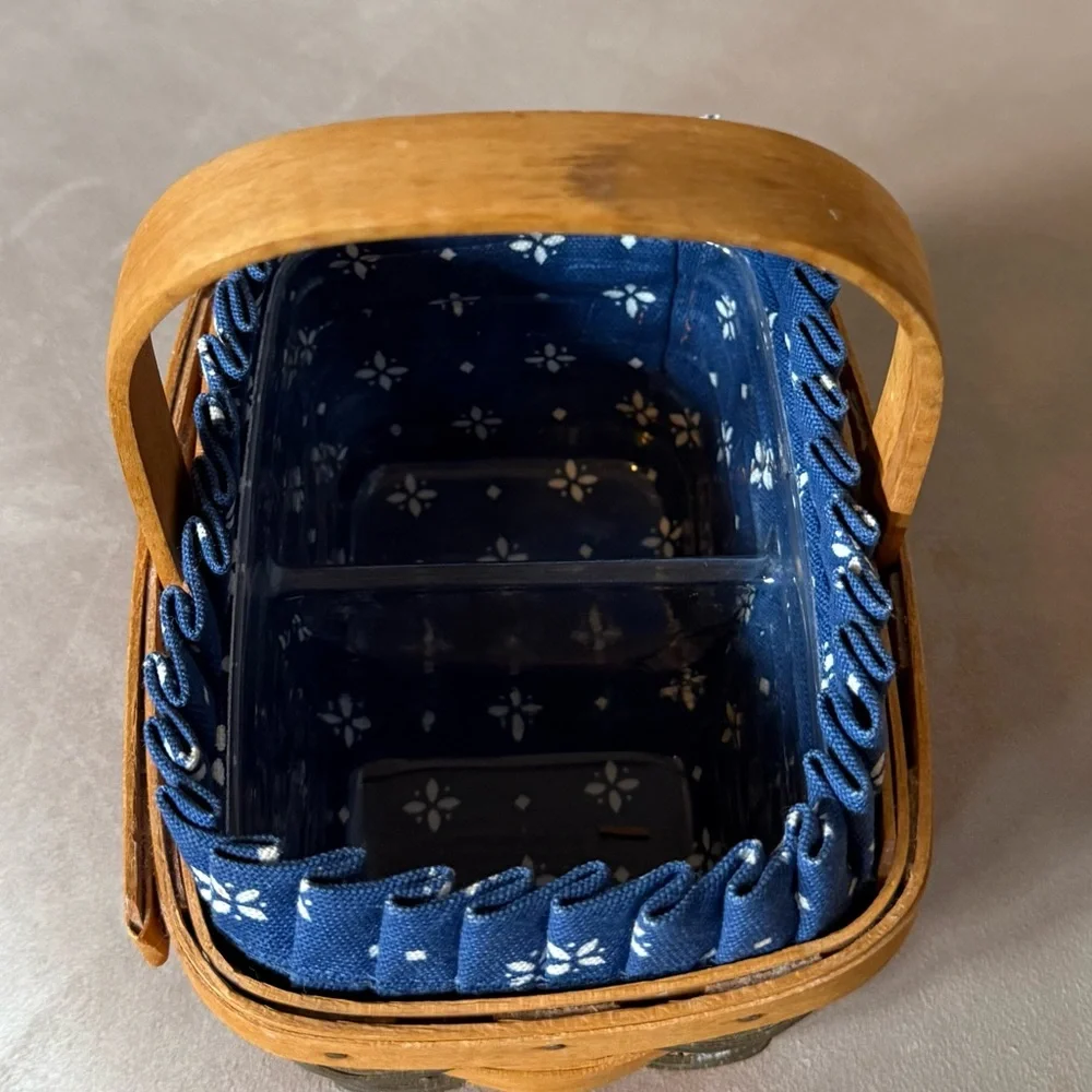 Longaberger Wooden Basket Blue Lining and Original Plastic Liner